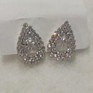 Vintage 1980s 1990s Rhinestone Teardrop Pierced Earrings